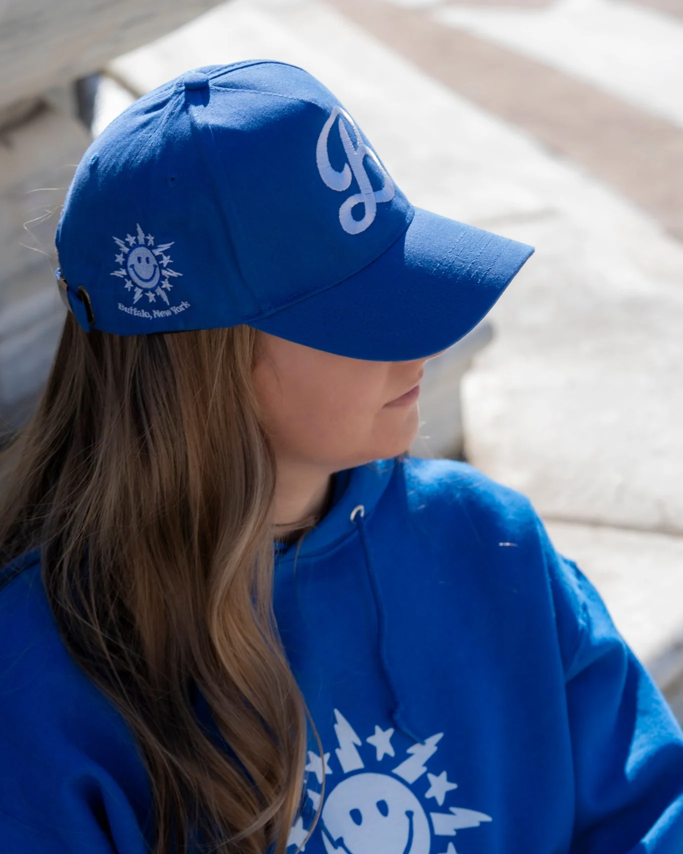 "B" With Buffalo City Seal Smiley Face Royal Cap - Image 4