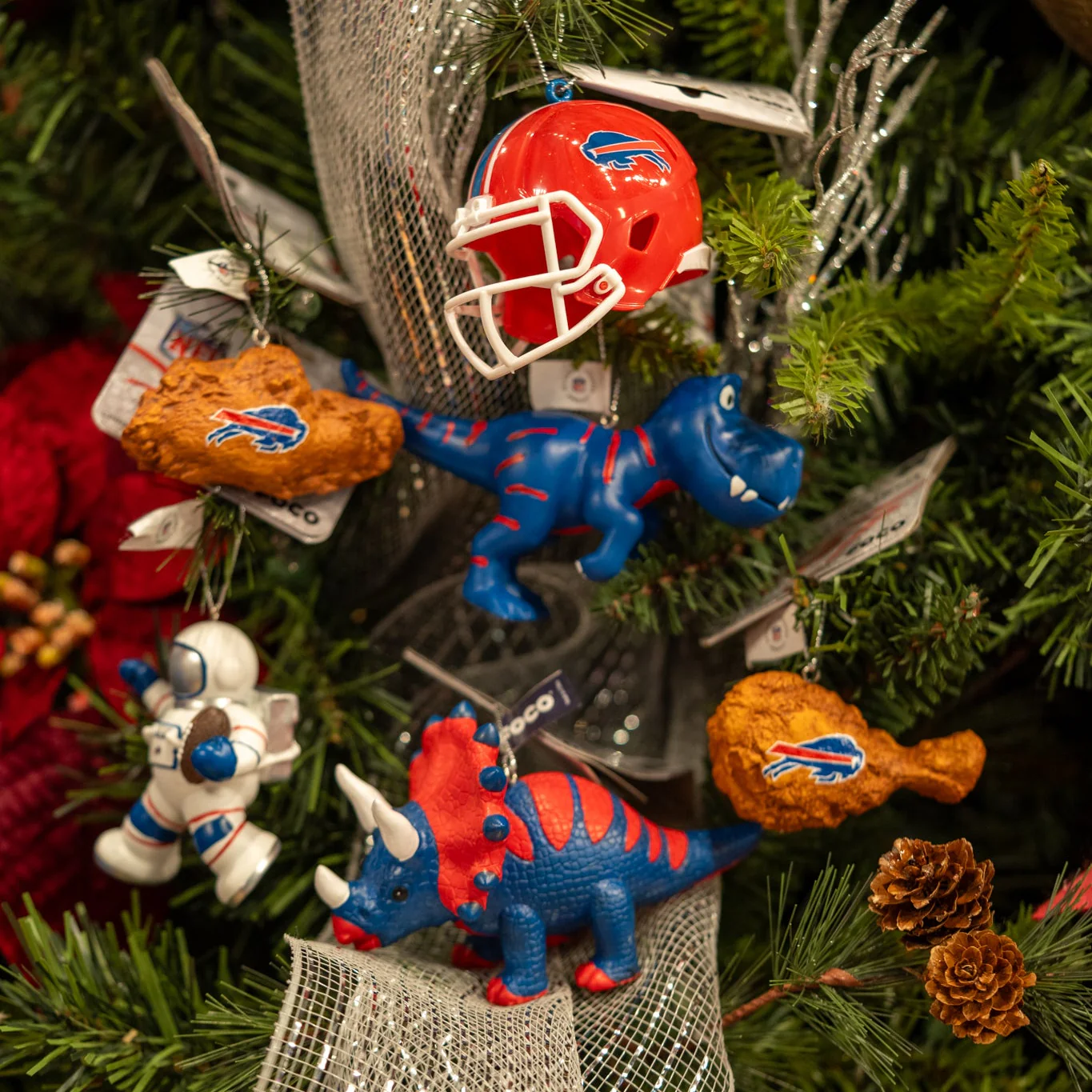Buffalo Bills Red & Blue Triceratops Holiday Ornament - Image 2