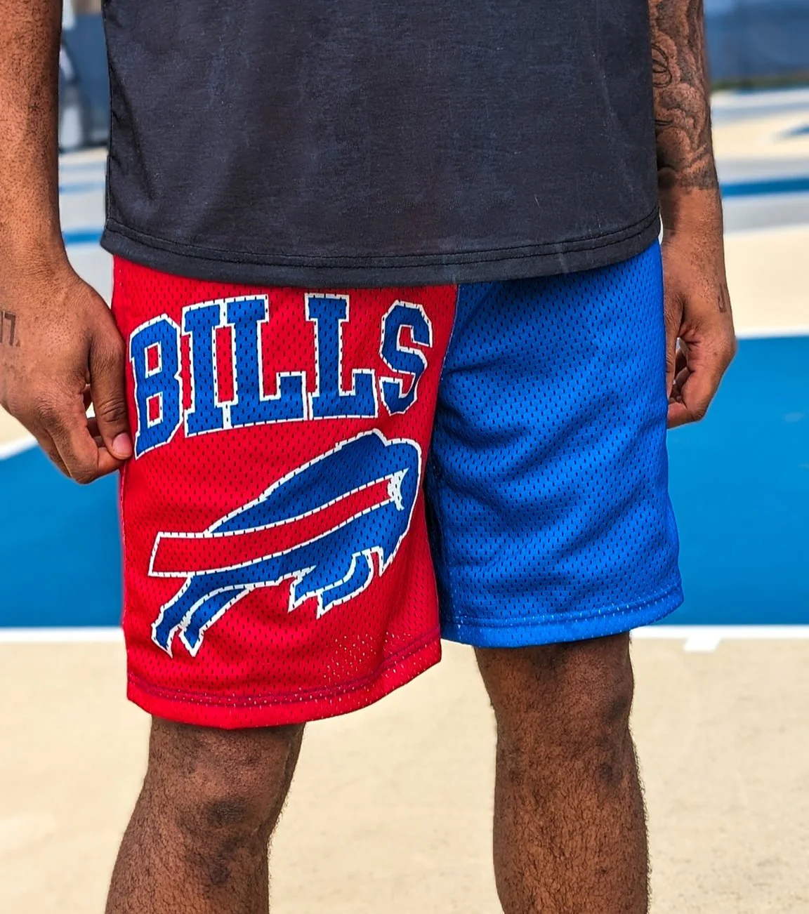 Buffalo Bills With Big Logo Split Color Mesh Shorts - Image 2