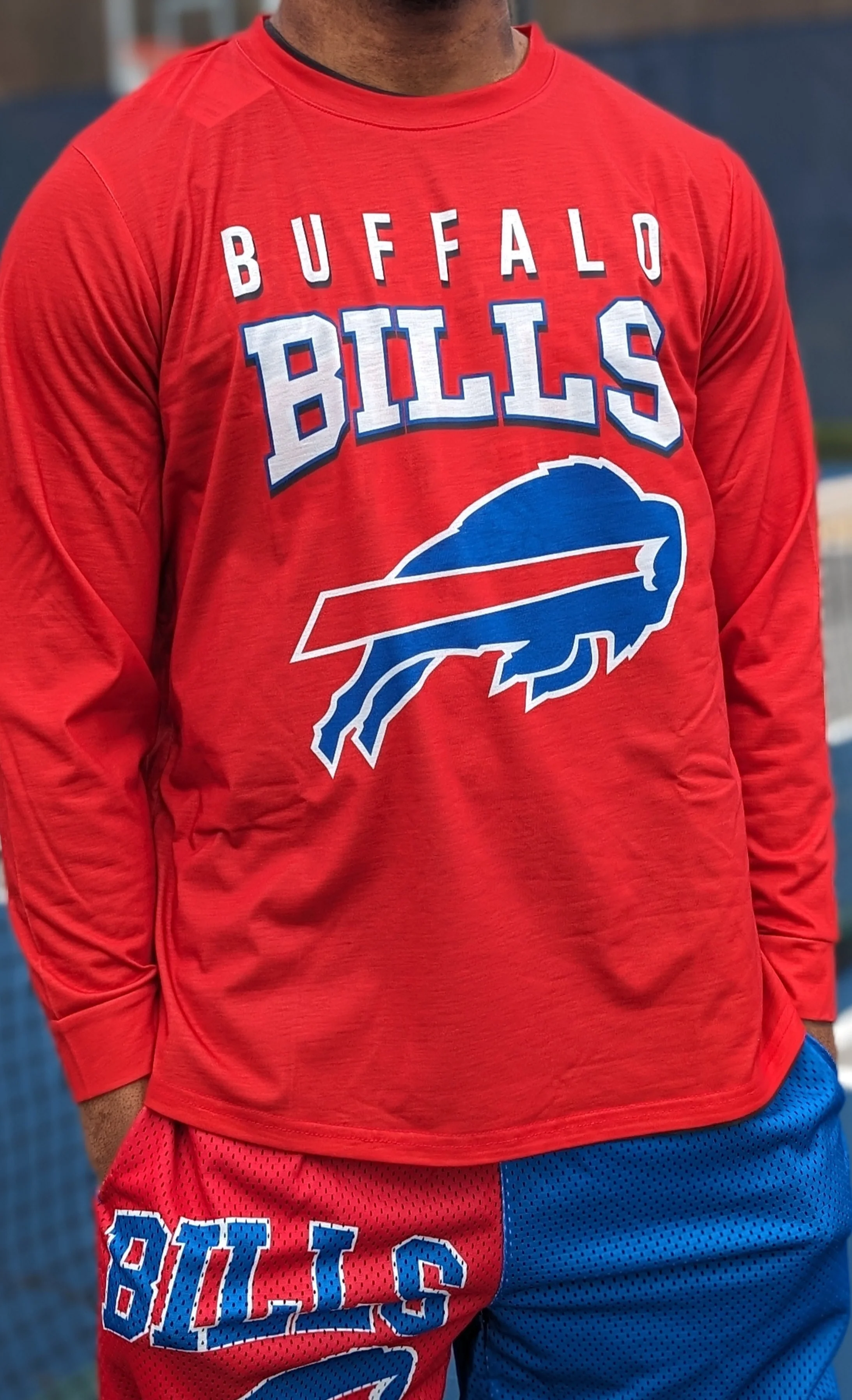 Buffalo Bills Wordmark With Big Logo Red Rash Guard Long Sleeve Shirt - Image 4