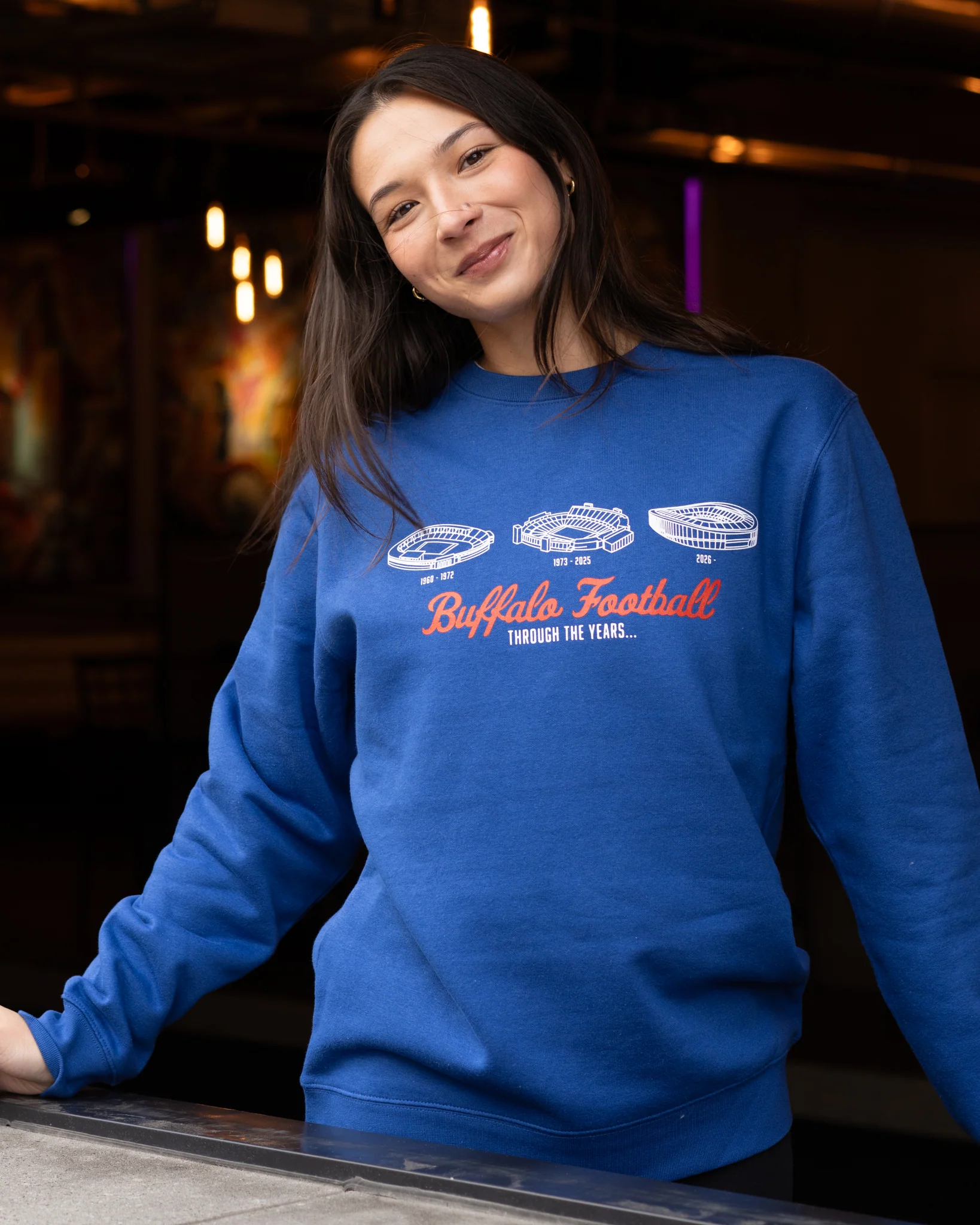 Buffalo Football Throughout The Years Blue Crewneck Sweatshirt - Image 2