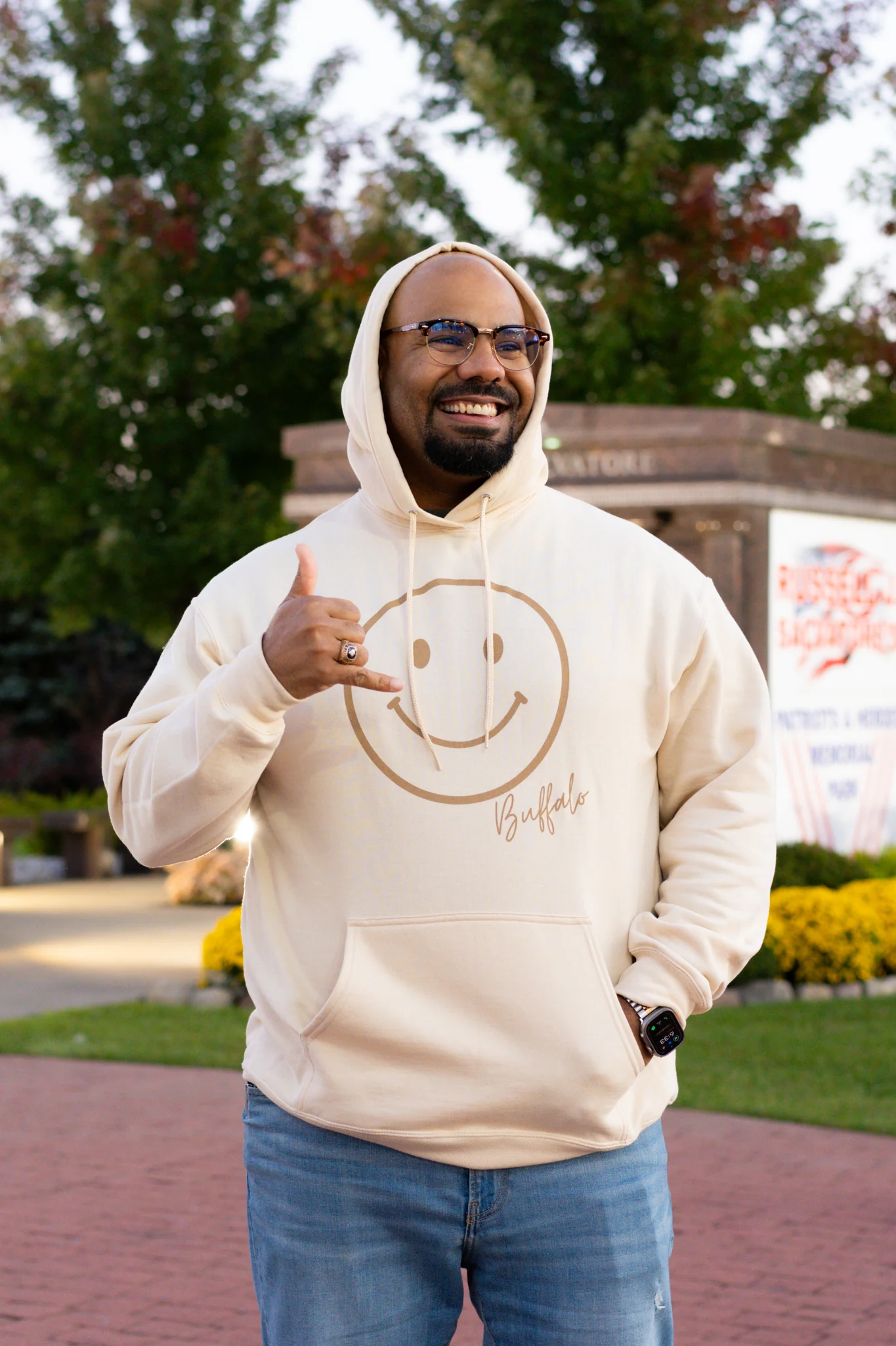 Buffalo Smiley Face Cream Hoodie - Image 5