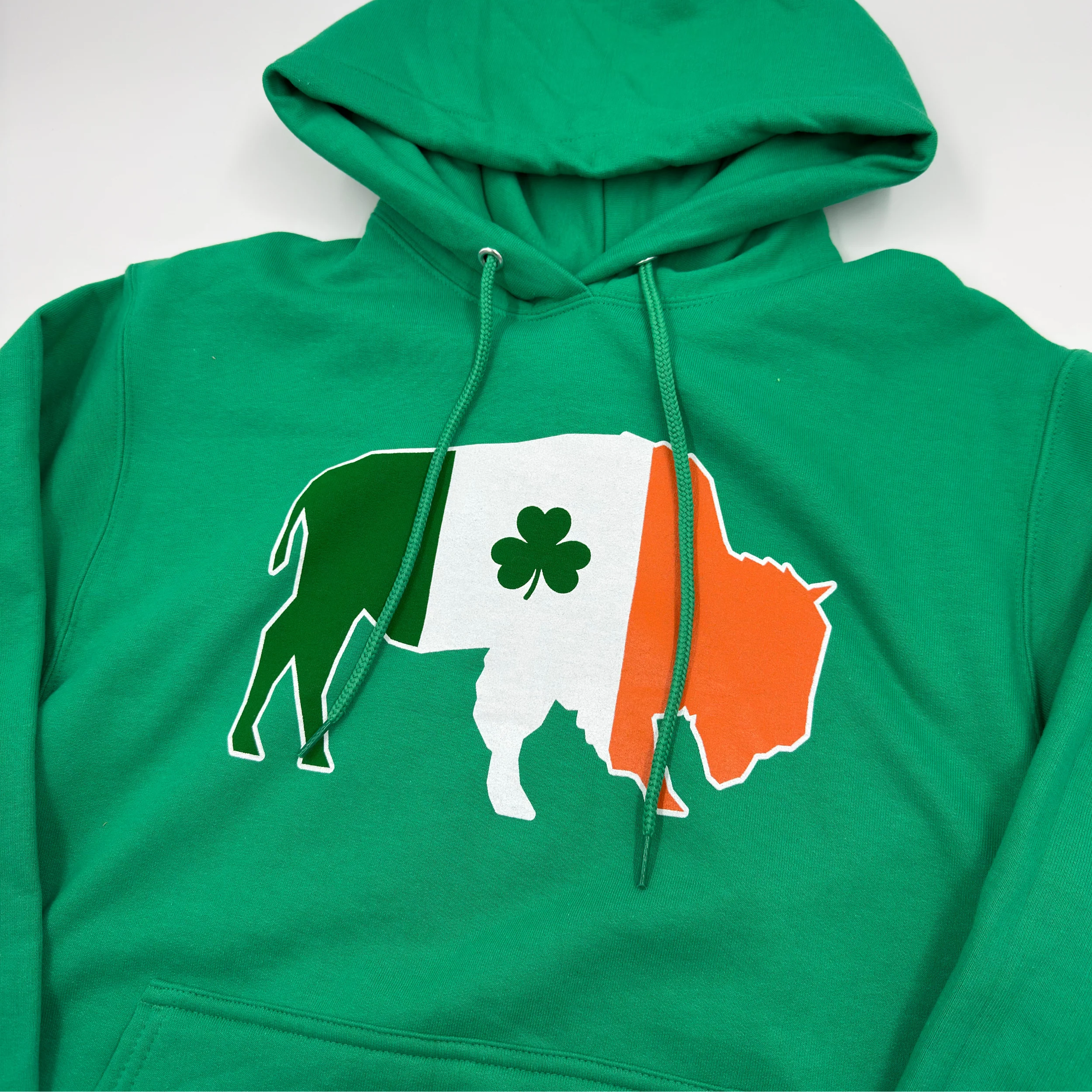 Buffalo With Irish Flag and Clover Green Hoodie - Image 6
