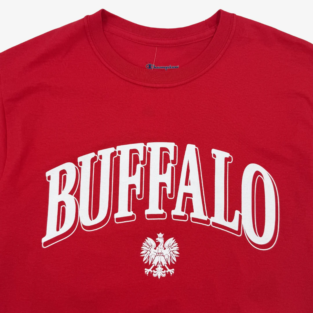 Buffalo with Polish White Eagle Red Short Sleeve T-Shirt - Image 3
