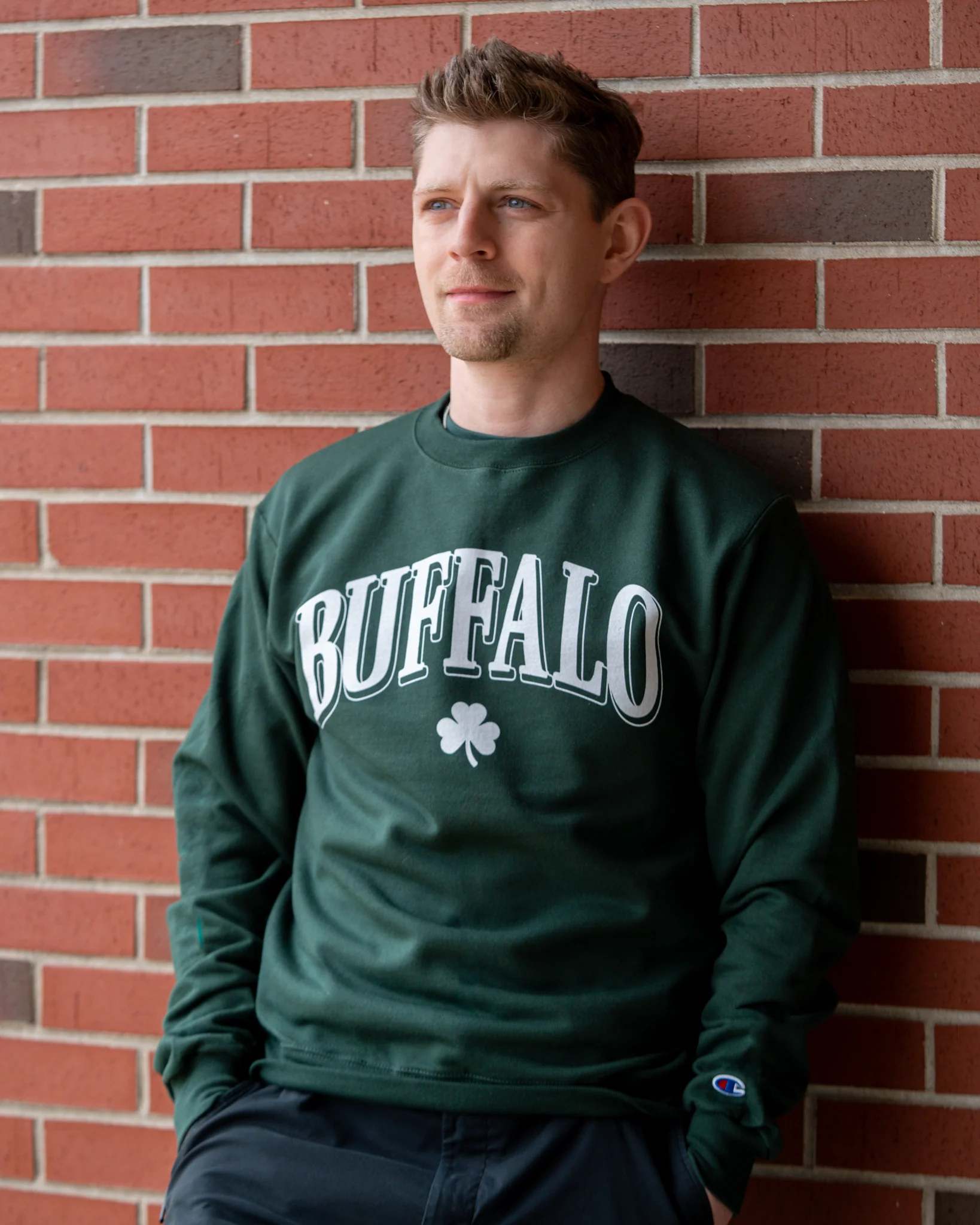 Buffalo With Shamrock Dark Green Crewneck - Image 2