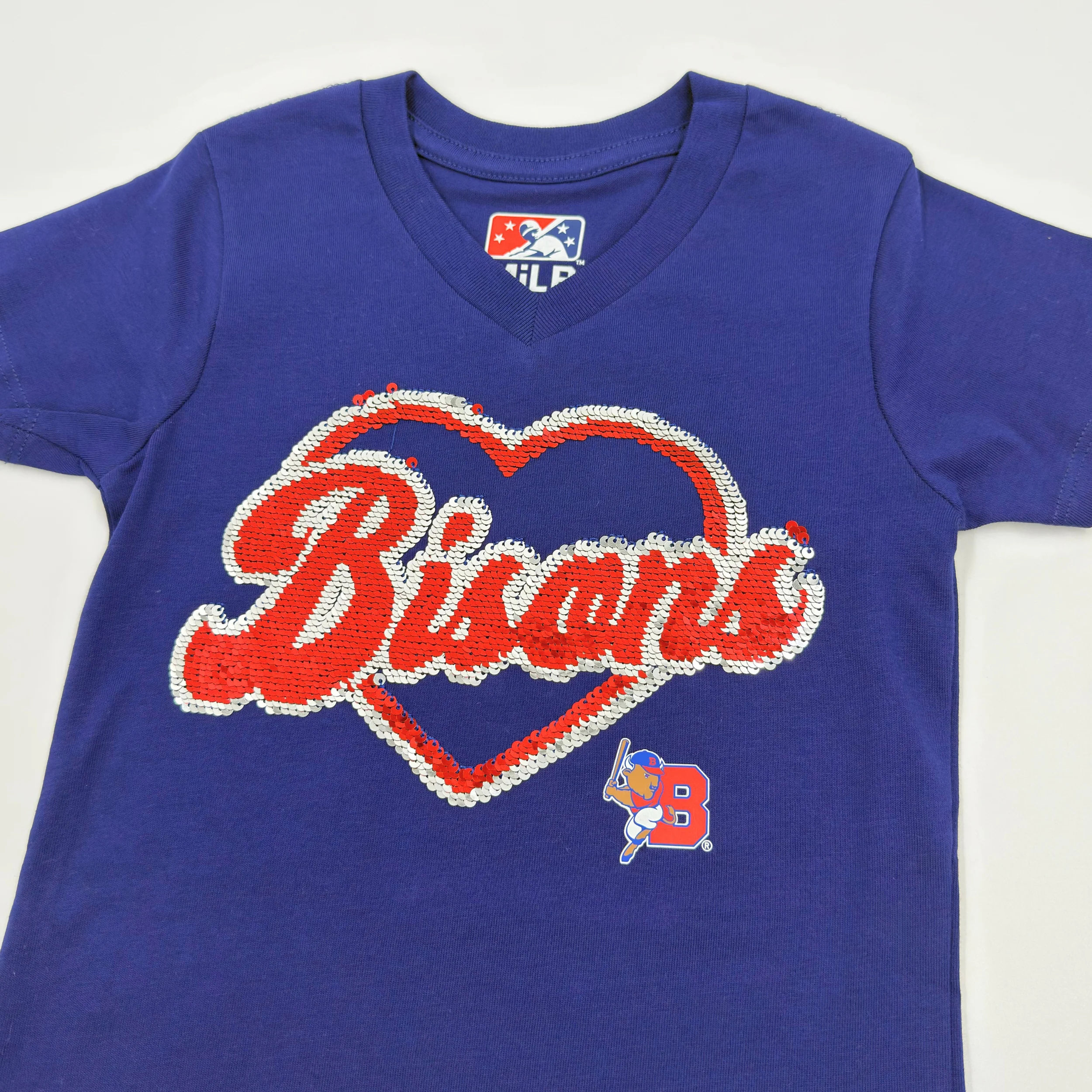 Girls New Era Buffalo Bisons Sequin Navy V-Neck - Image 2