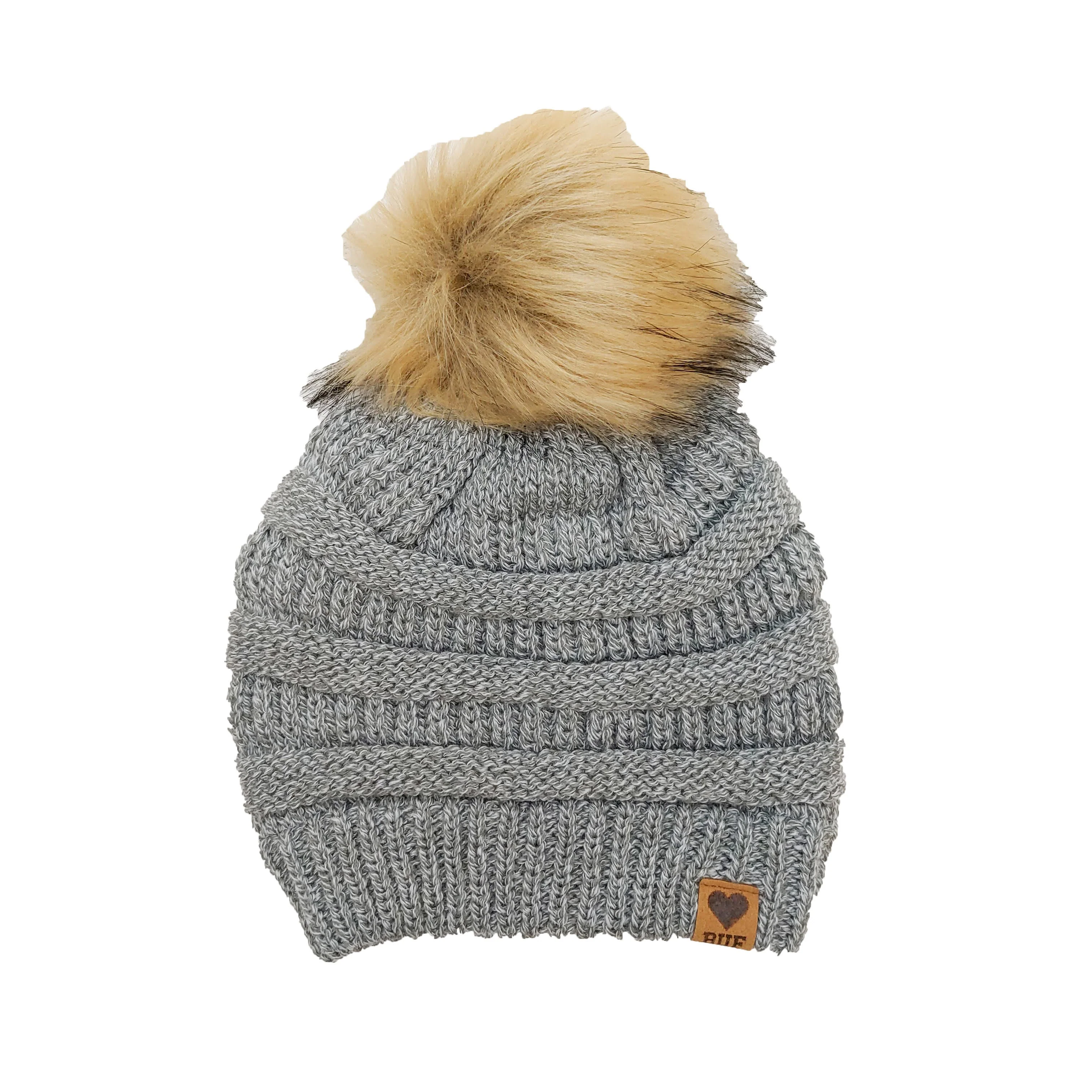Grey Knit Pom Pom Cap