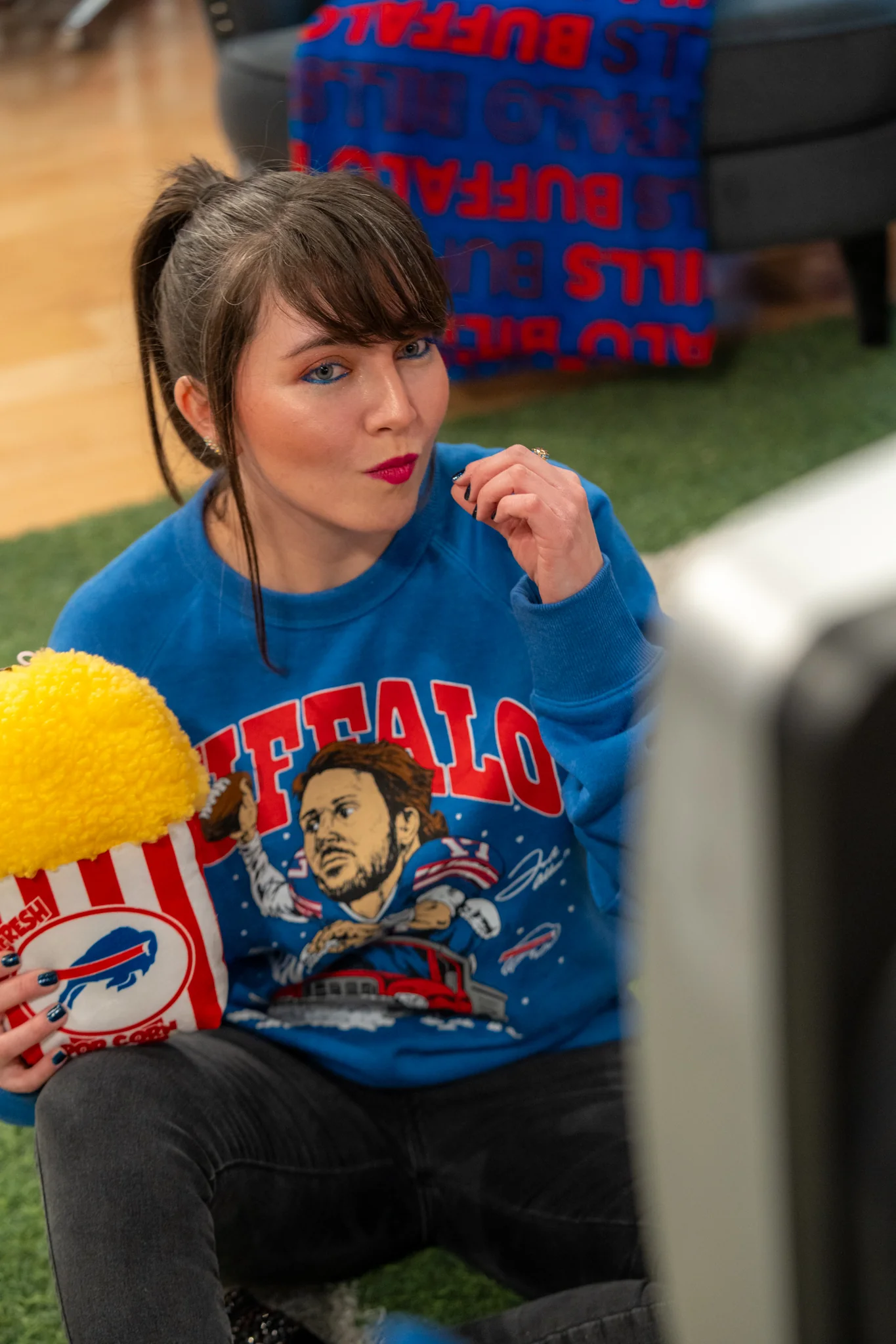 Homage Buffalo Bills Josh Allen Snow Plow Blue Crewneck Sweatshirt - Image 3