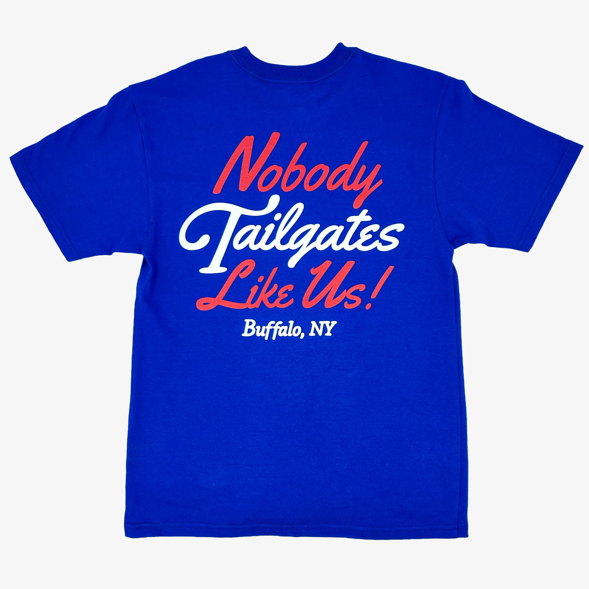 Labatt x BFLO Nobody Tailgates Like Us! Royal T-Shirt - Image 3