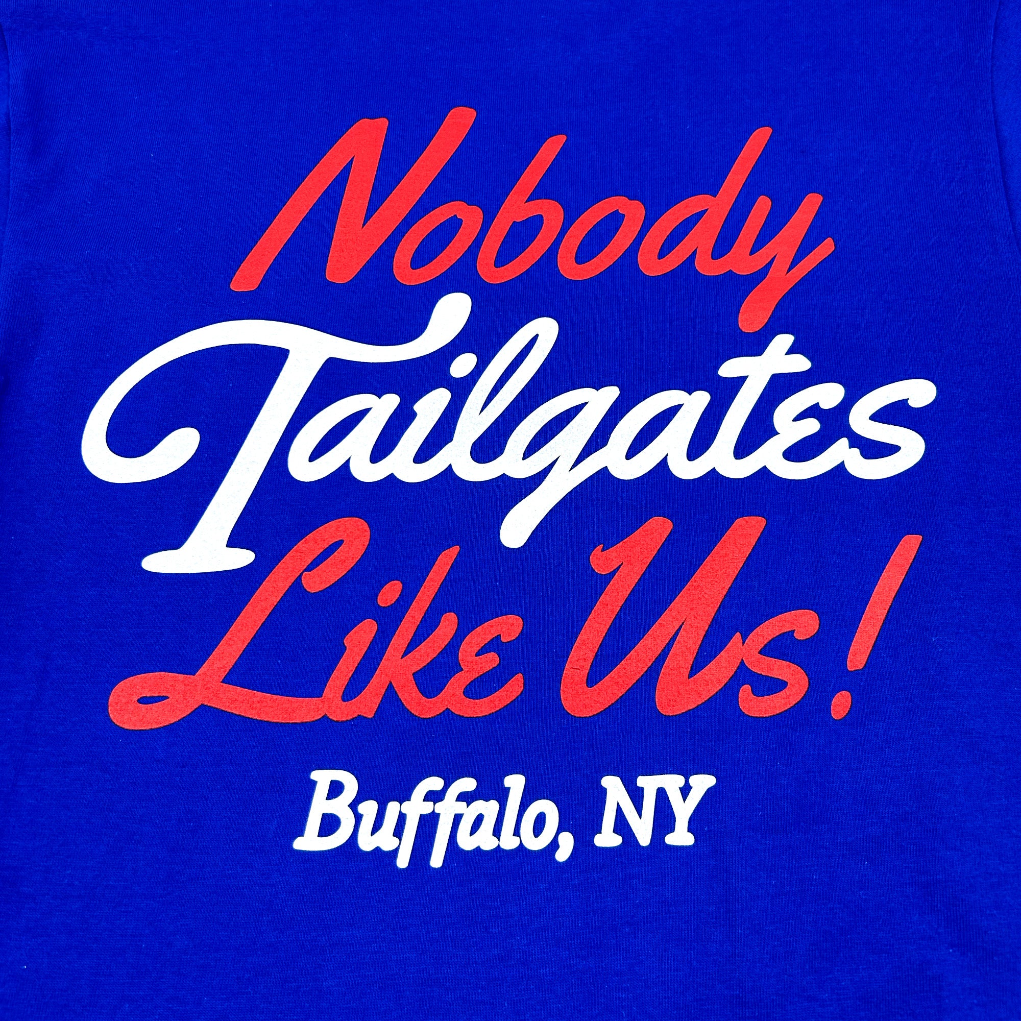 Labatt x BFLO Nobody Tailgates Like Us! Royal T-Shirt - Image 4