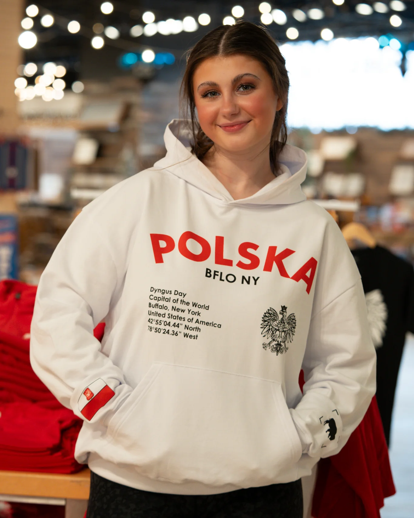 Polska BFLO NY White Oversized Hoodie - Image 8