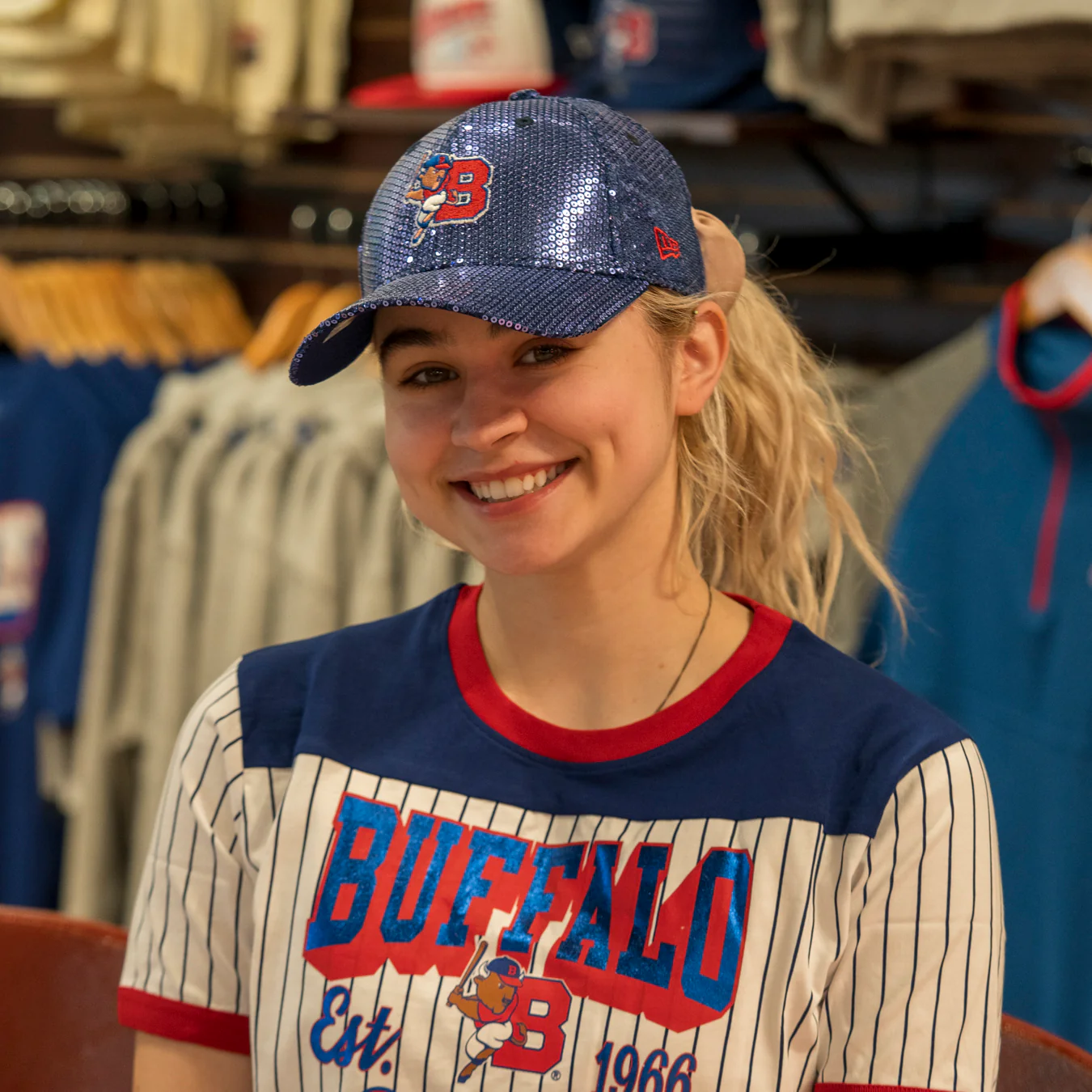 Women's New Era 9FORTY Buffalo Bisons Royal Sequin Hat - Image 3
