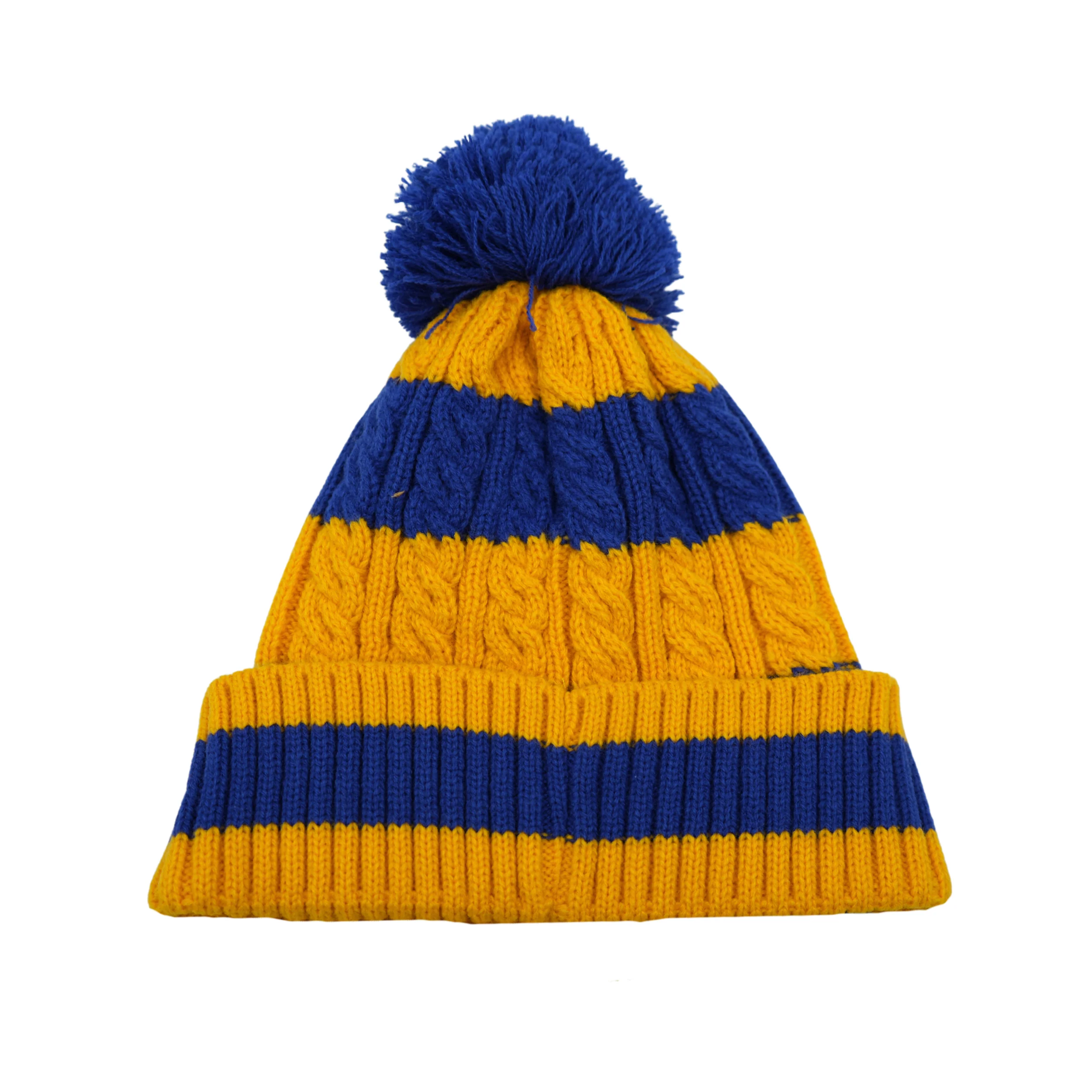 Women's New Era Buffalo Sabres Yellow & Blue Striped Knit Pom - Image 2