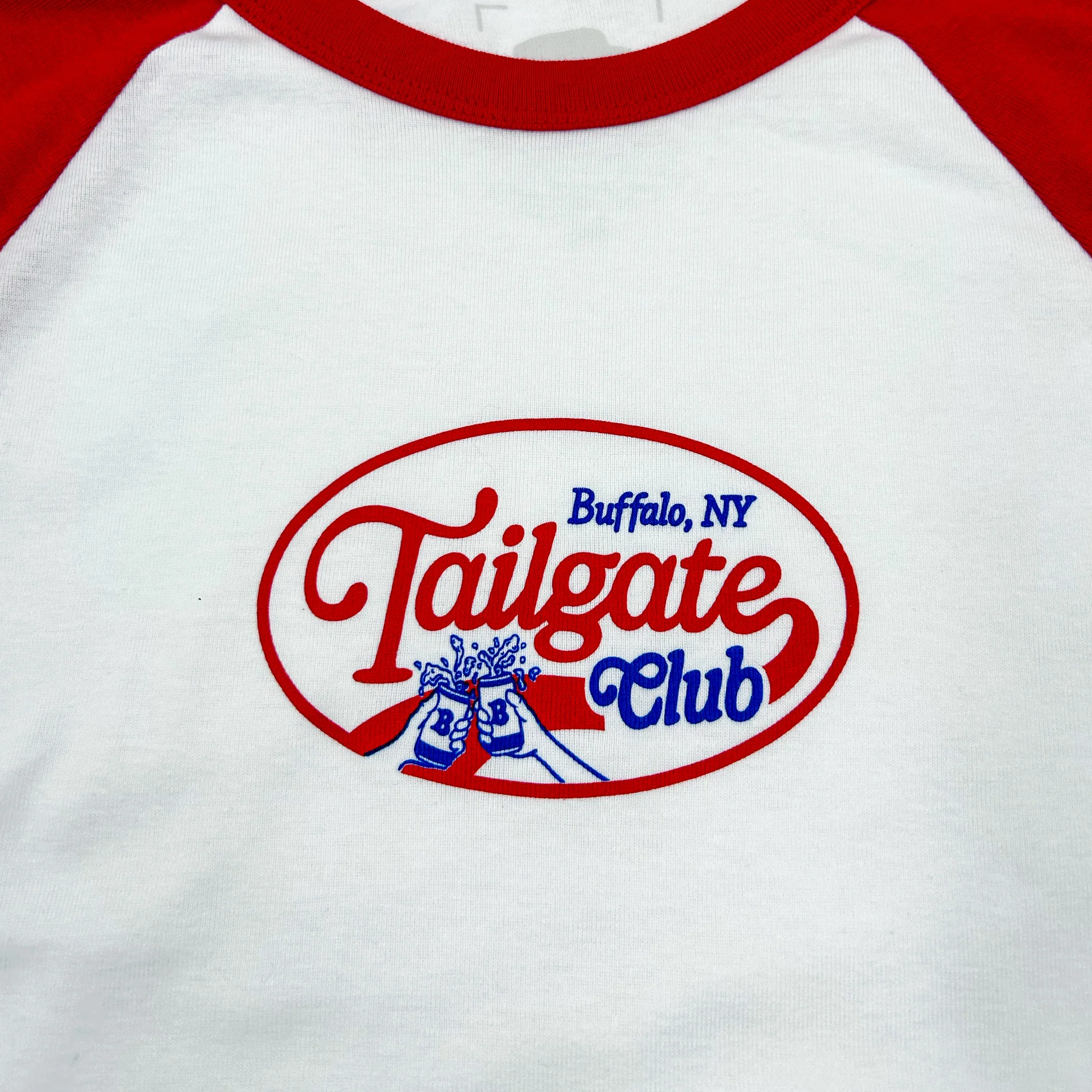 Women's Tailgate Club White and Red Baby Tee - Image 3