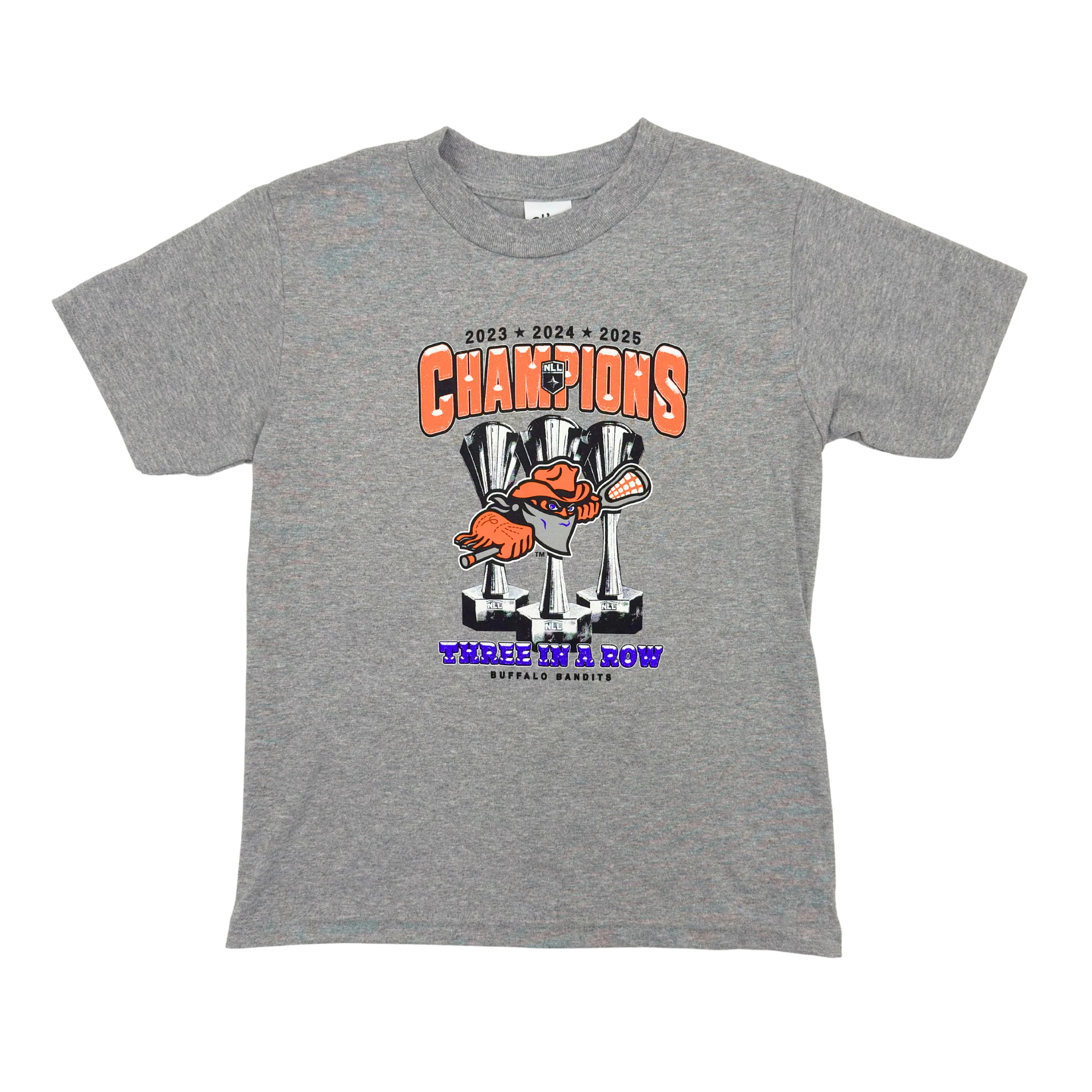 Youth Buffalo Bandits Three In a Row NLL Championship Heather Gray T-Shirt