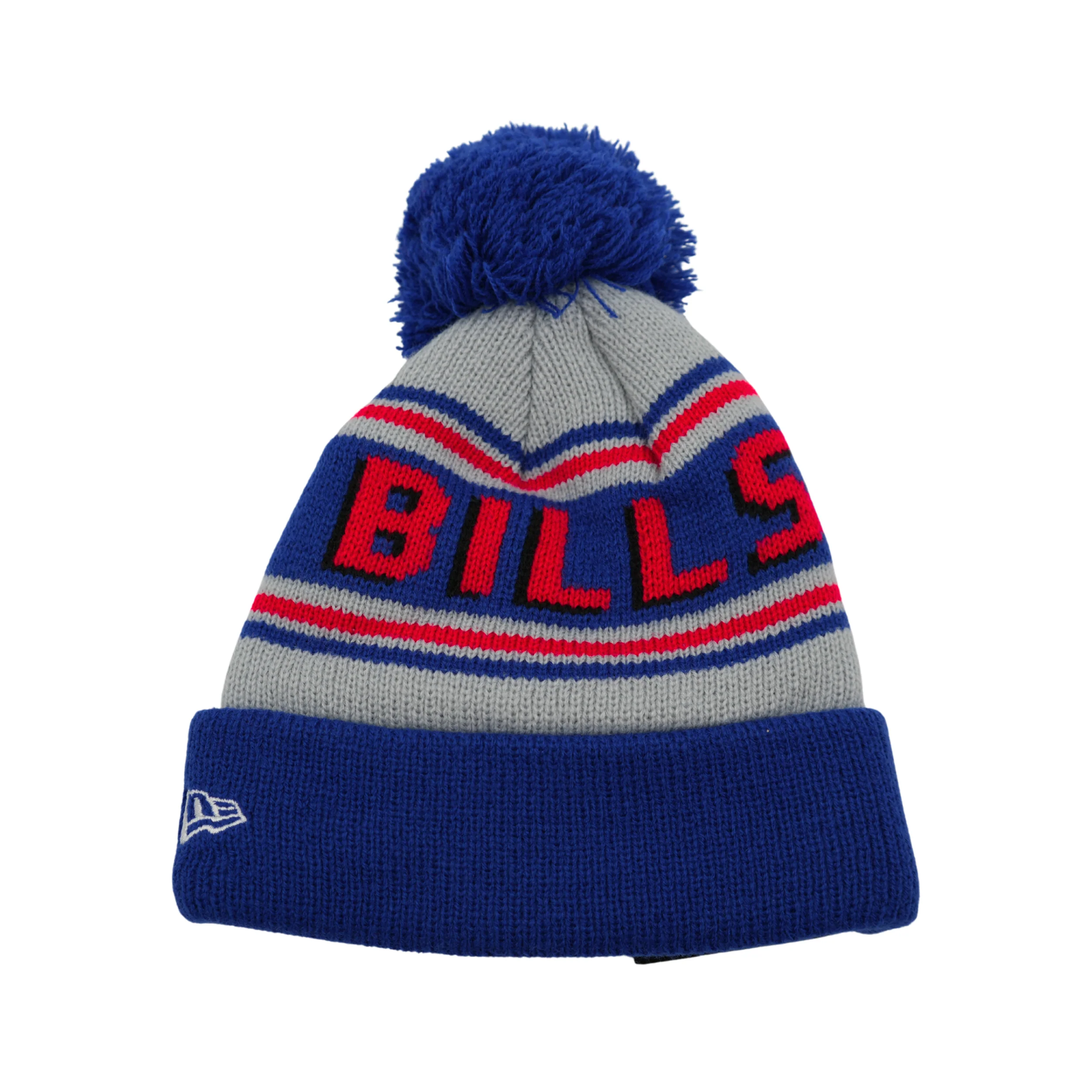 Youth New Era Buffalo Bills Gray With Blue & Red Stripes Knit Pom - Image 2