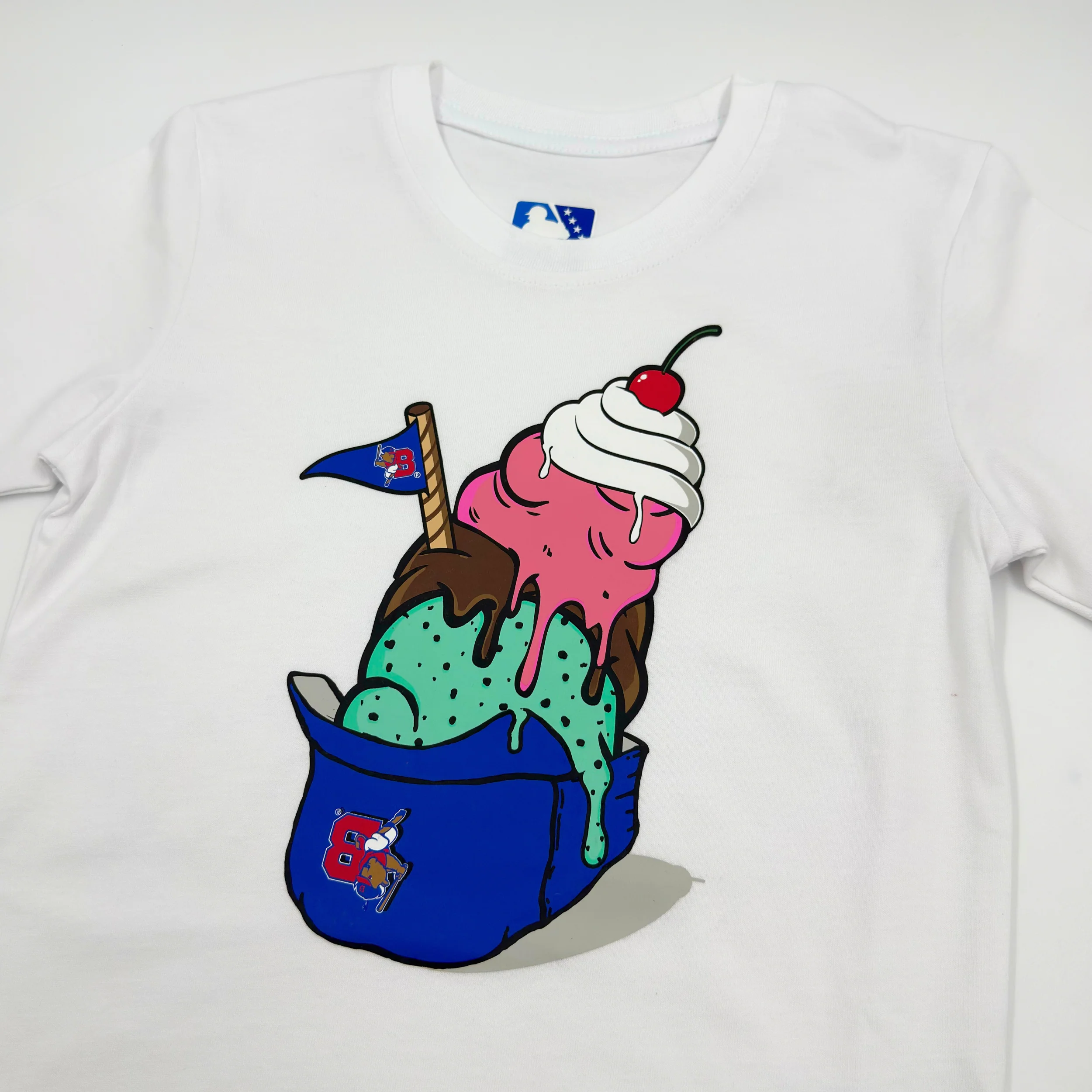 Youth New Era Buffalo Bisons Ice Cream Helmet White T-Shirt - Image 2