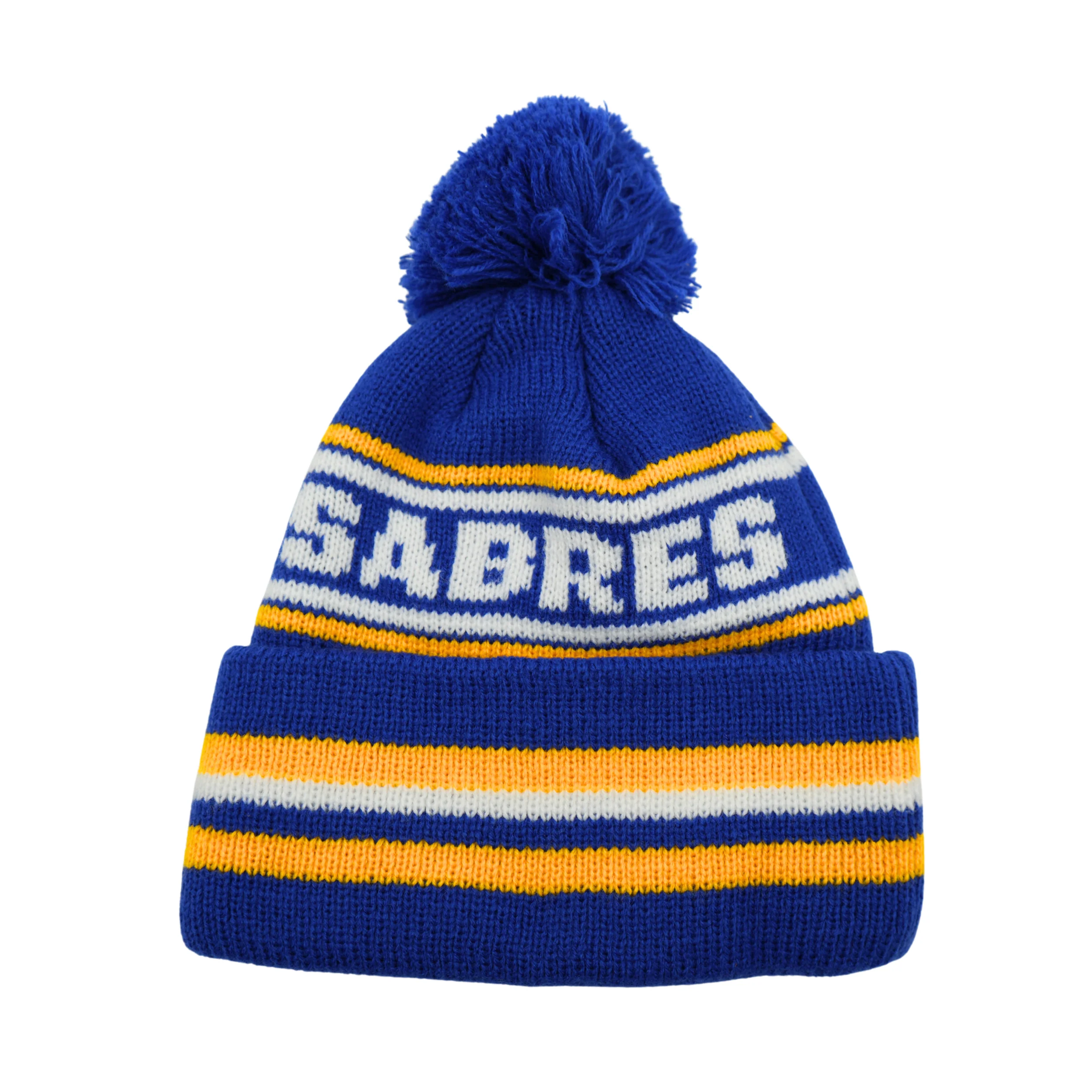 Youth New Era Buffalo Sabres Blue With Yellow & White Stripes Knit Pom - Image 2